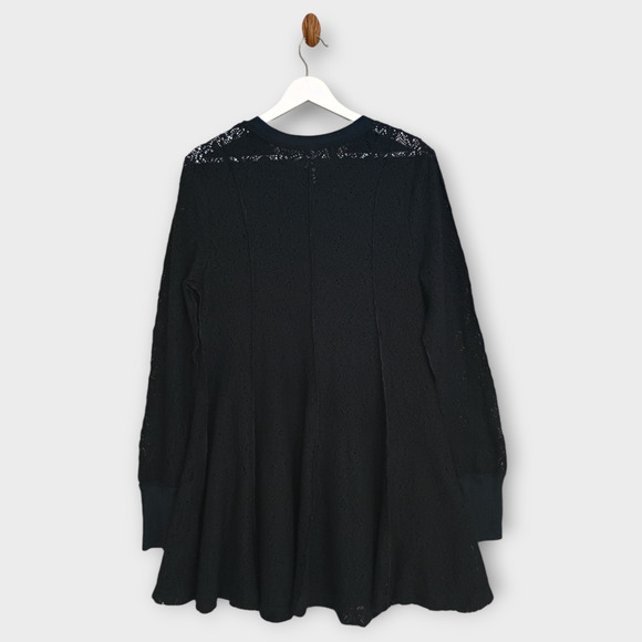Free People Dress Womens Medium Black Crochet Lace Flare Romantic Neutral Goth - Picture 2 of 10